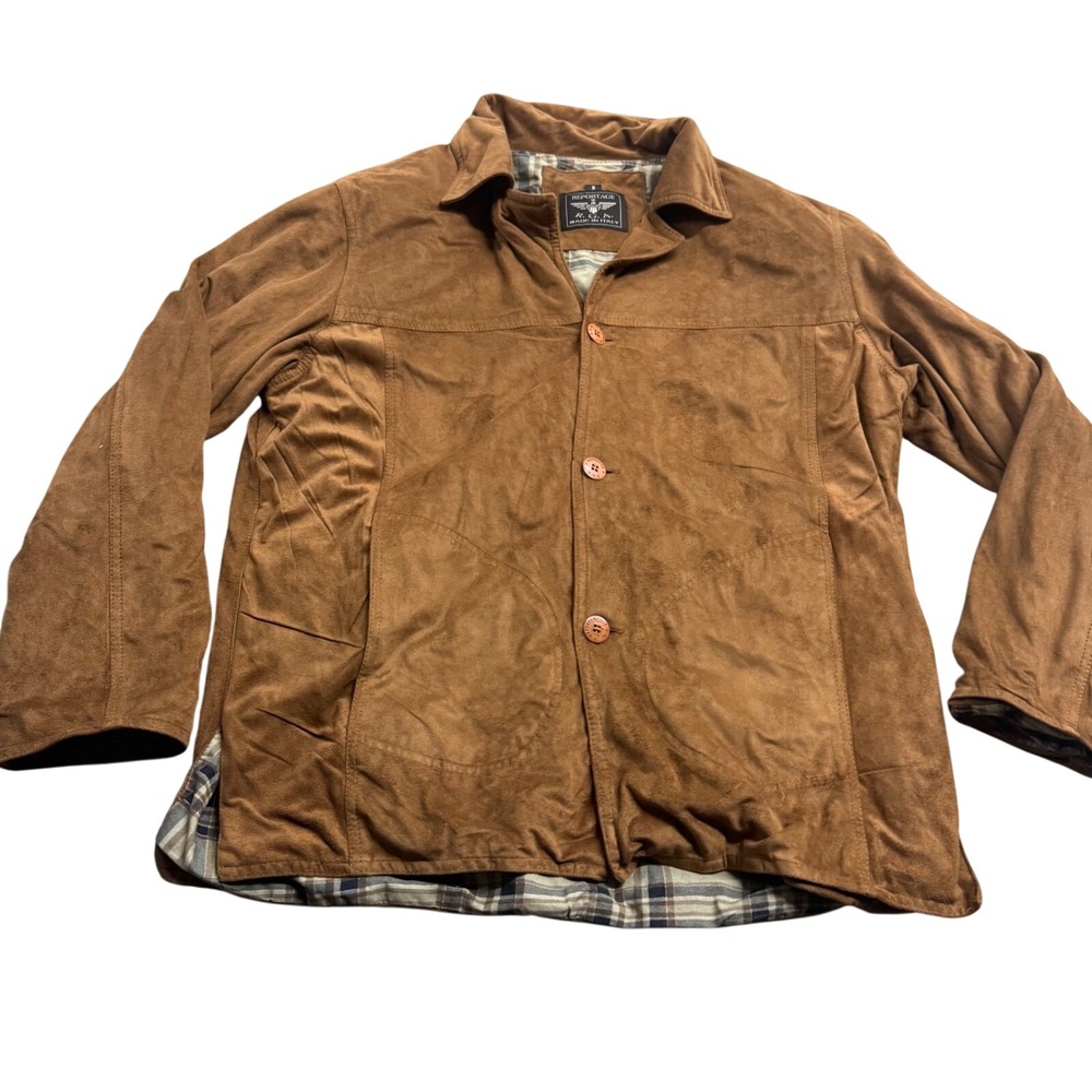 Reportage Men's Brown Suede Plaid Lined Shacket S/M Italy VTG Retro Western